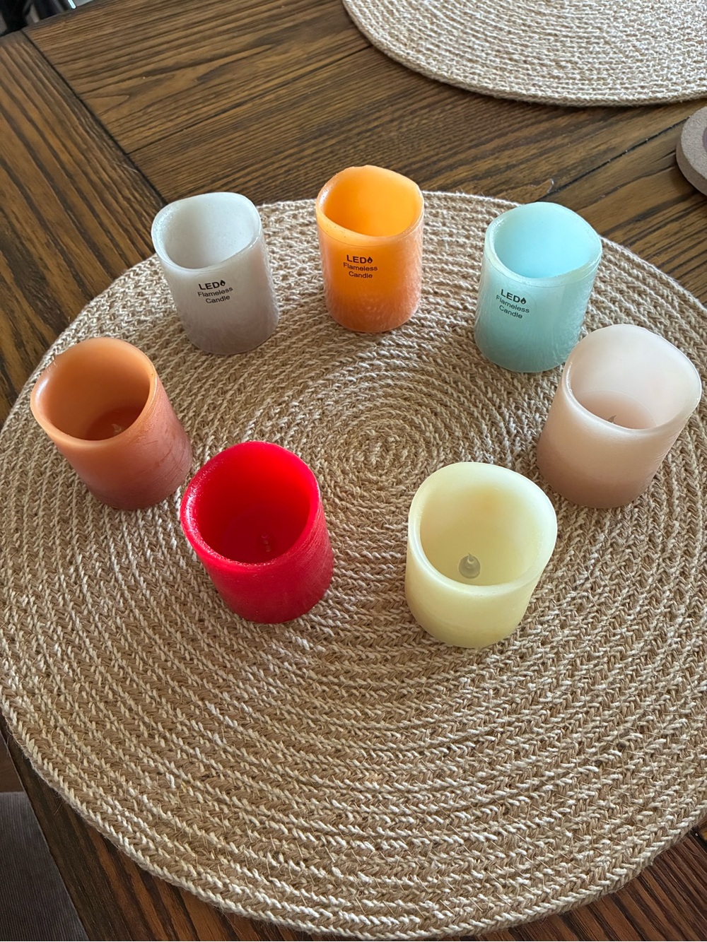 LED Small Pillar Candles Assortment - Multicolor Set of 7